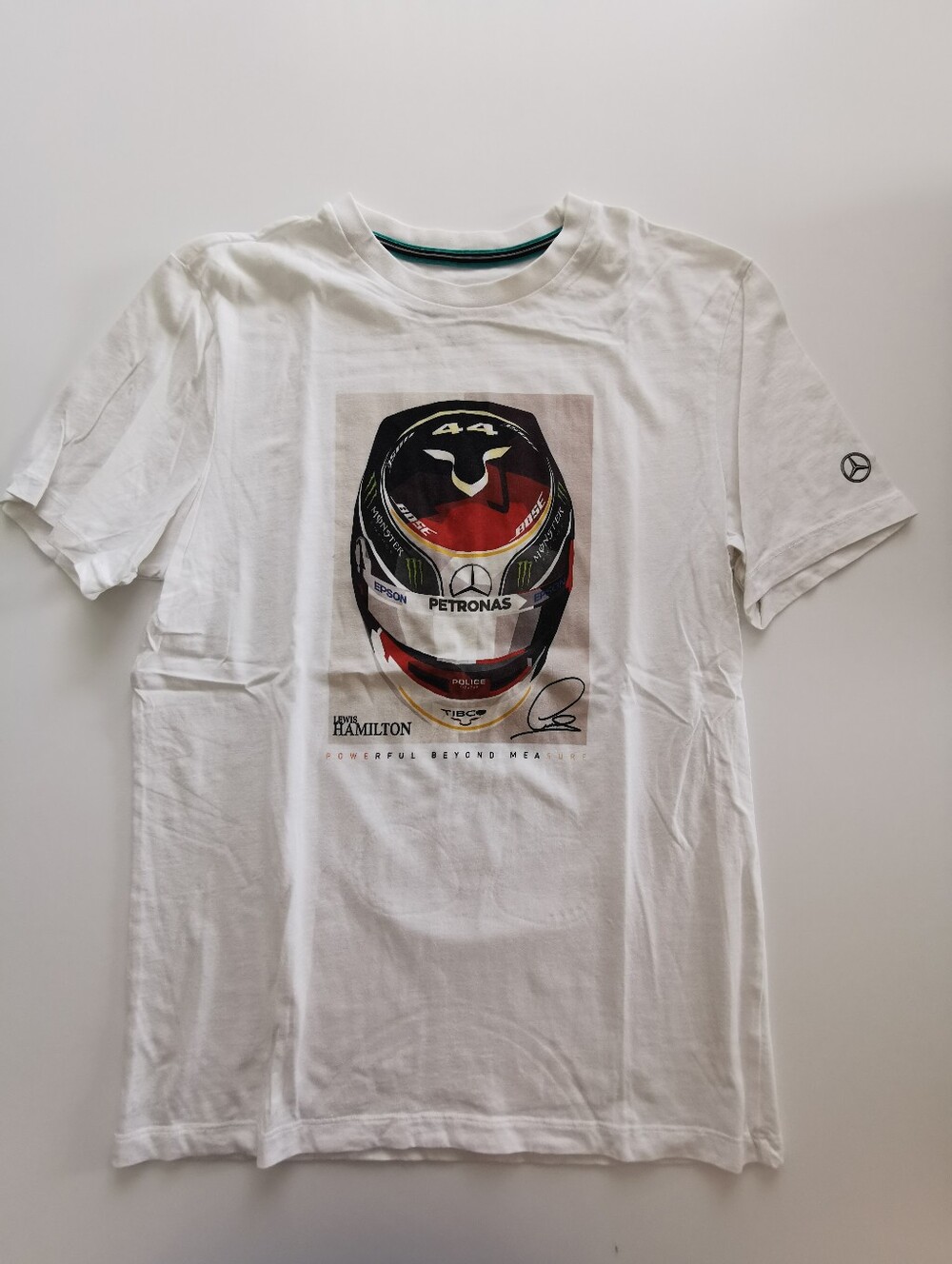 Mercedes AMG Petronas White Short-Sleeve Lewis Hamilton Helmet Graphic T-Shirt